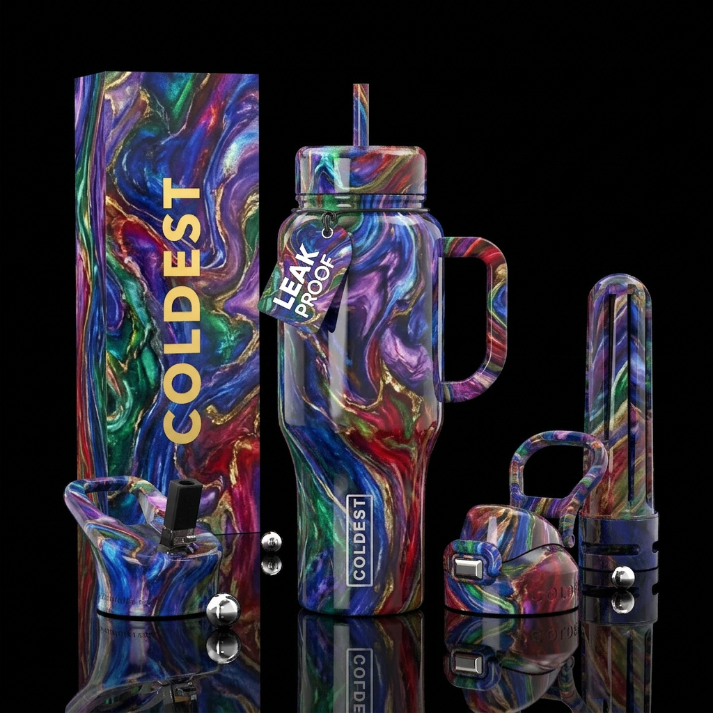 Whimsical marble,flamboyant, glossy, trompe-l'œil,... water bottle design