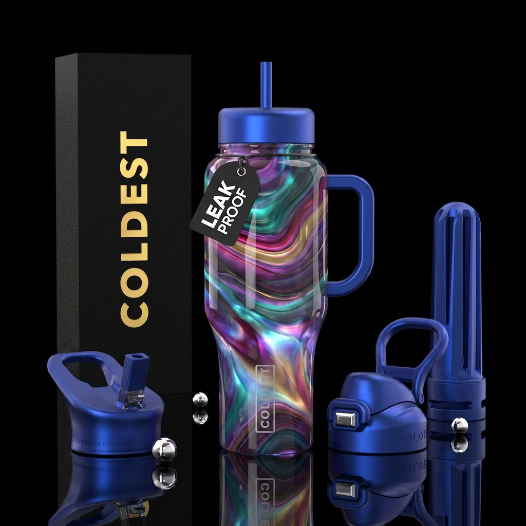 Whimsical glowie slag glass,flamboyant, glossy, tr... water bottle design