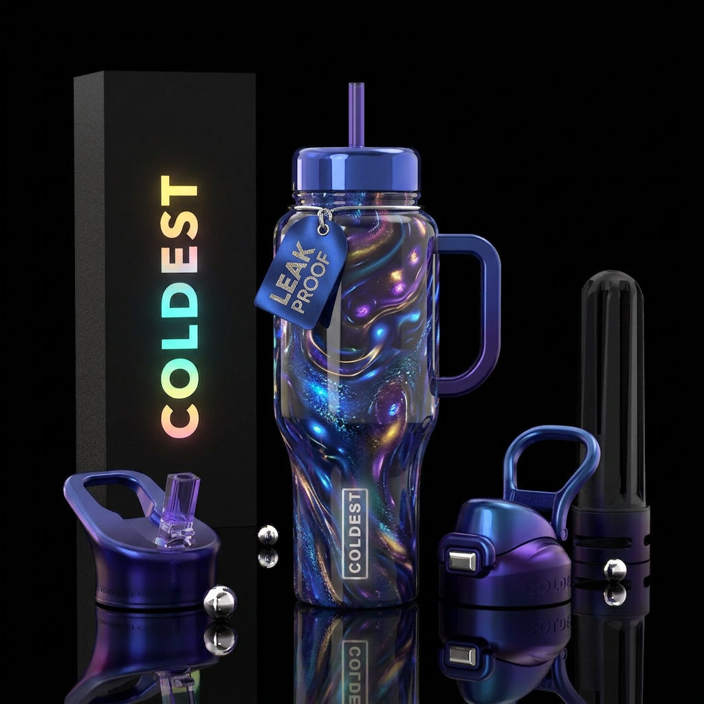 Whimsical glowie ,flamboyant, glossy, trompe-l'œil... water bottle design