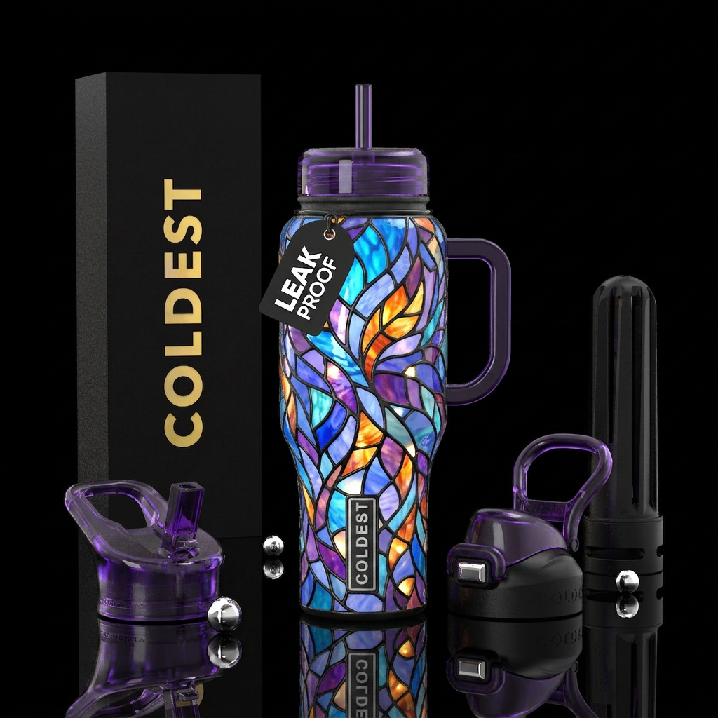 Whimsical glowie ,flamboyant, glossy, trompe-l'œil... water bottle design