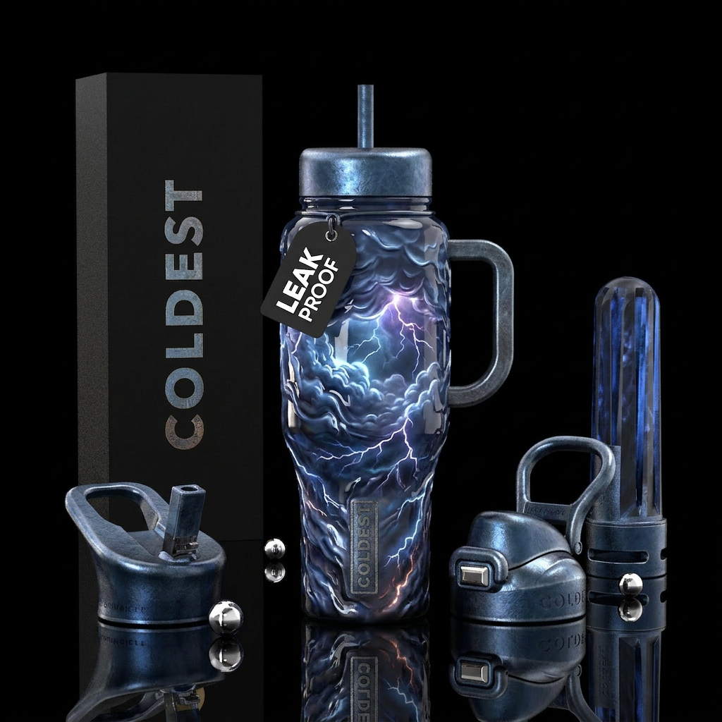 Storm born fantasy, glossy, glowie, trompe-l'œil water bottle design
