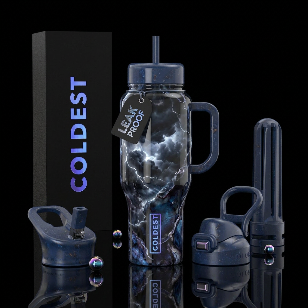Storm born marble, glossy, glowie, trompe-l'œil water bottle design