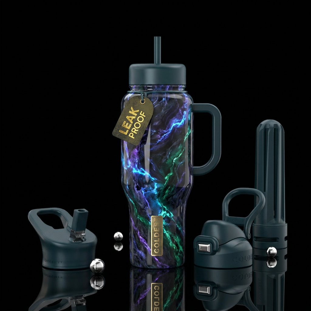 Storm born marble, glossy, glowie, trompe-l'œil water bottle design