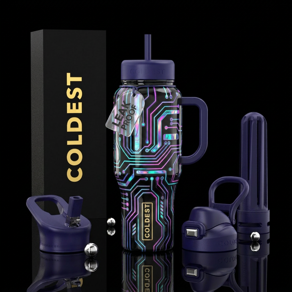 Retro glowie, glossy, trompe-l'œil water bottle design