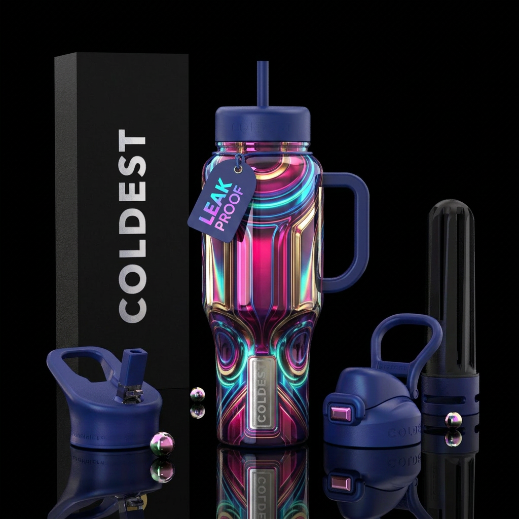 Retro glowie, glossy, trompe-l'œil, savvy water bottle design