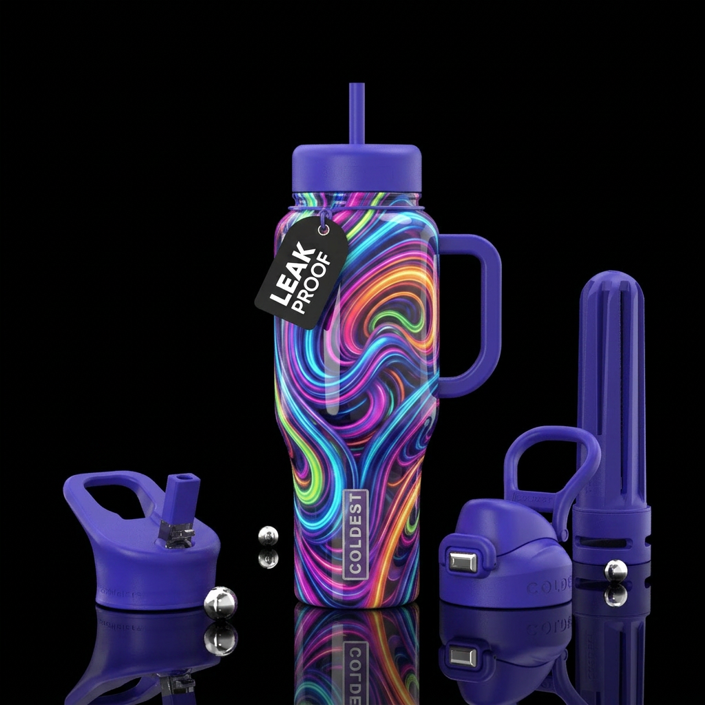 Retro glowie, glossy, trompe-l'œil, savvy water bottle design