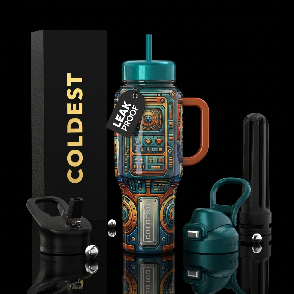 Retro, glossy, trompe-l'œil, savvy water bottle design