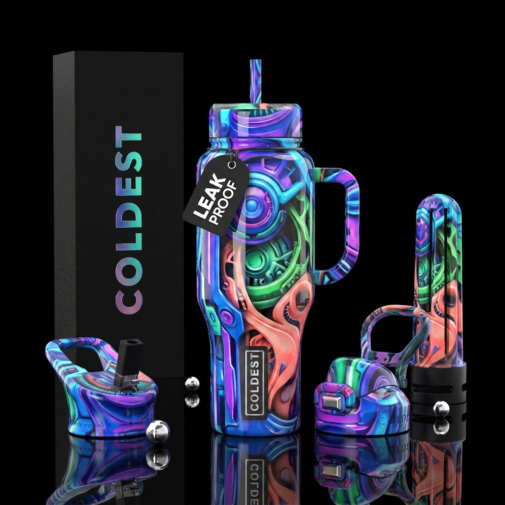 glossy, trompe-l'œil, savvy water bottle design