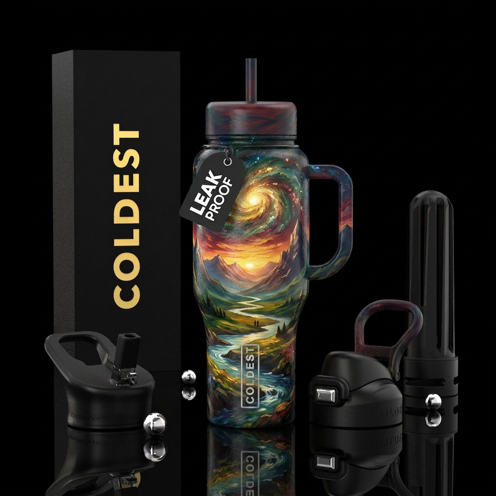 understated, oil painting,glossy, trompe-l'œil, pe... water bottle design