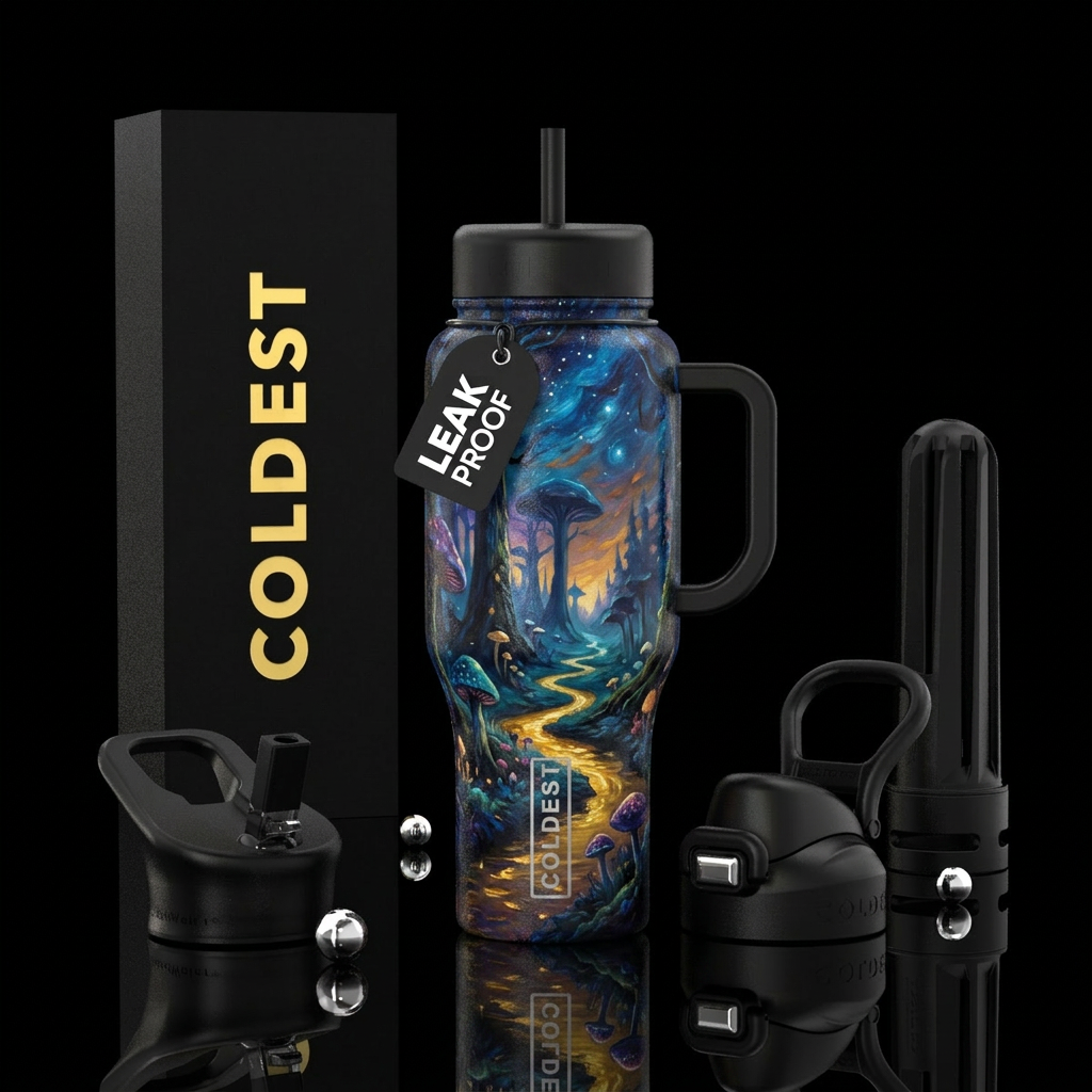 understated, oil painting,glossy, trompe-l'œil, pe... water bottle design