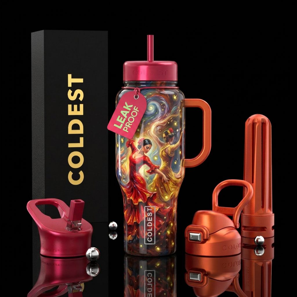 understated, oil painting,glossy, trompe-l'œil, pe... water bottle design