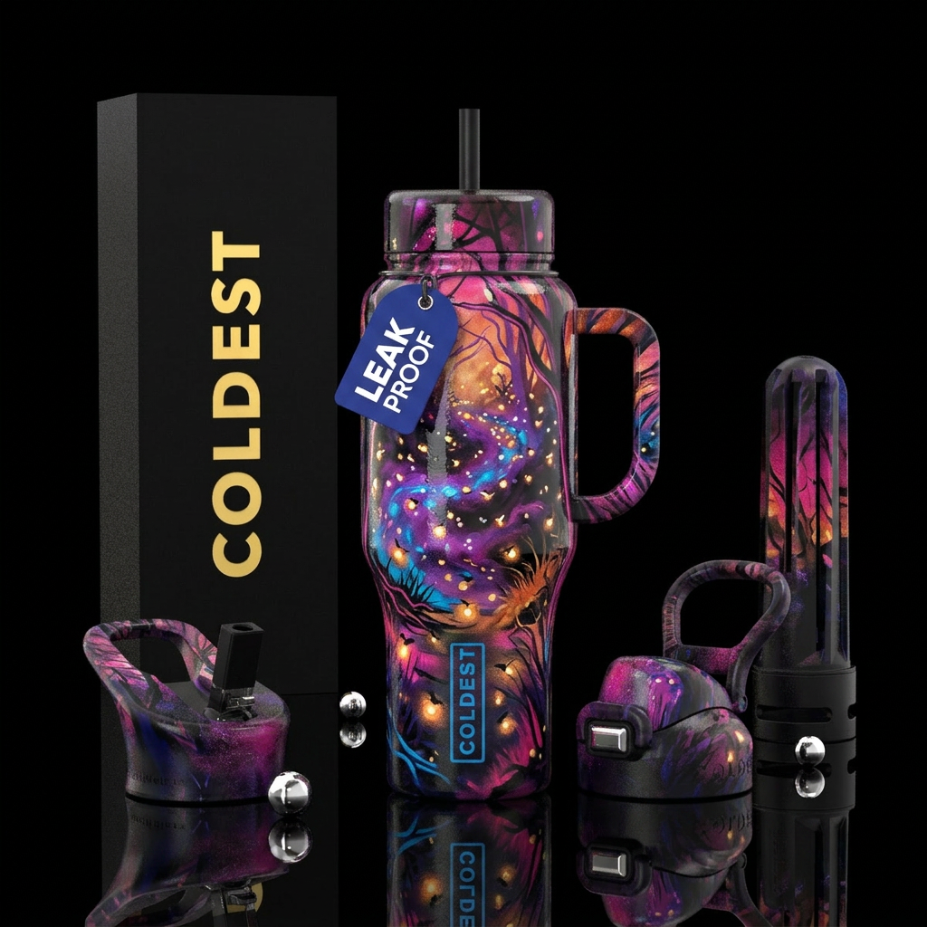understated, oil painting,glossy, trompe-l'œil, pe... water bottle design