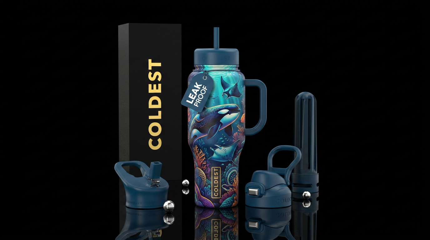 Serious,, powerful, marine water bottle design