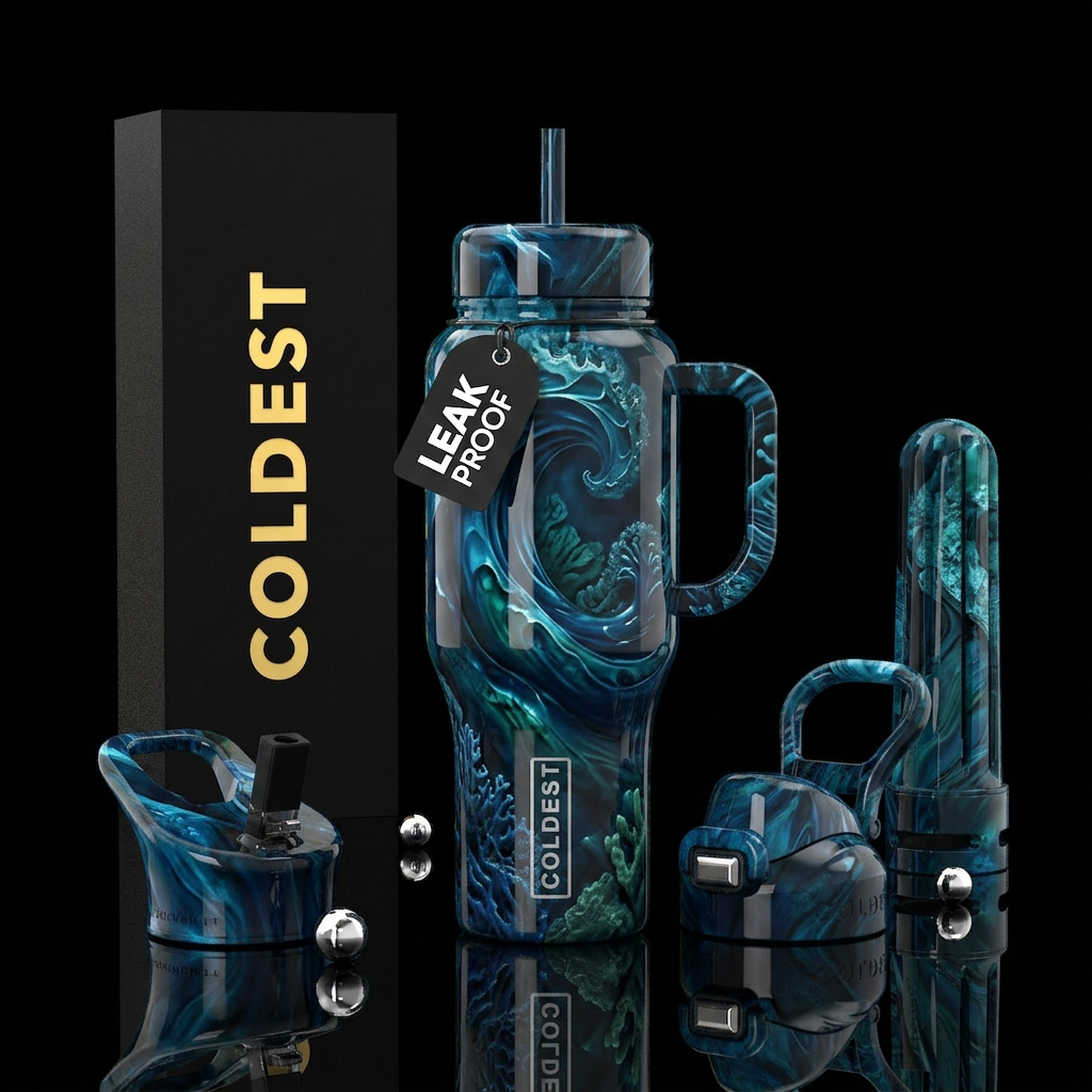 Serious,, powerful, marine,glossy, trompe-l'œil, p... water bottle design