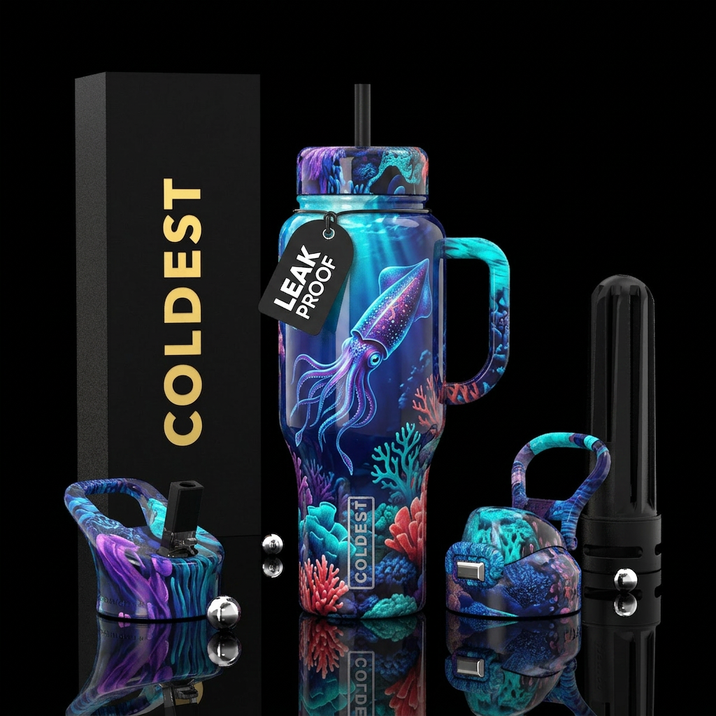 Serious,, powerful, marine,glossy, trompe-l'œil, p... water bottle design