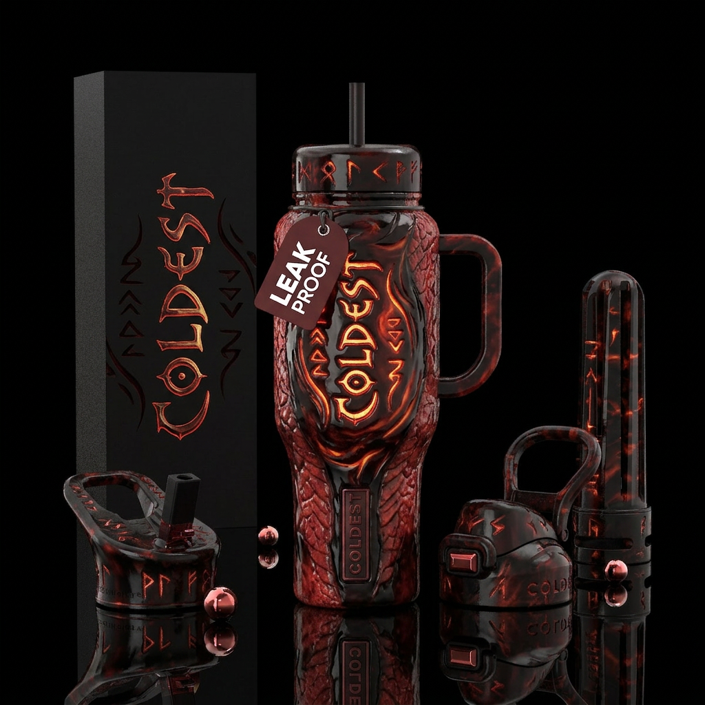 Dragons blood flask, glossy, glowie, trompe-l'œil water bottle design