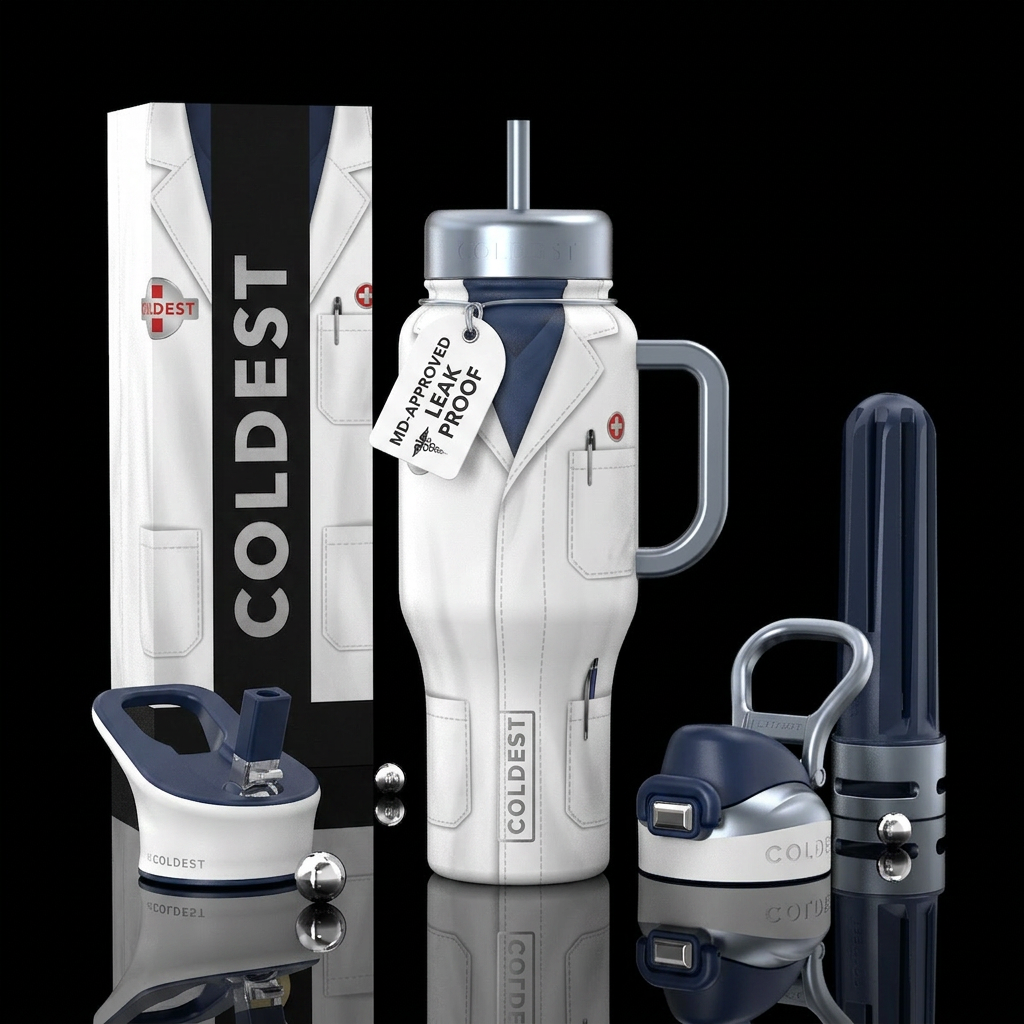 The doctor jacket,glossy,trompe-l'œil water bottle design