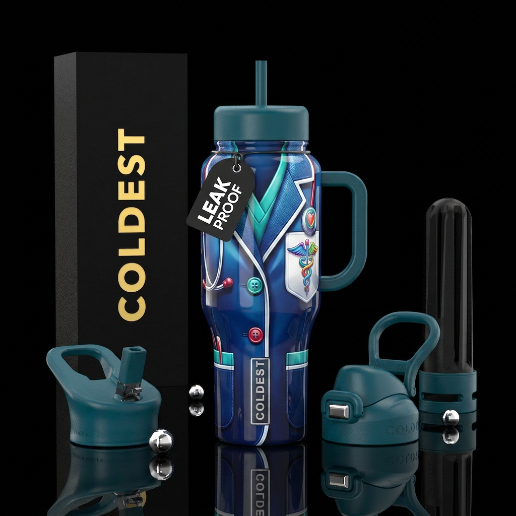 The nurse jacket,glossy,trompe-l'œil water bottle design