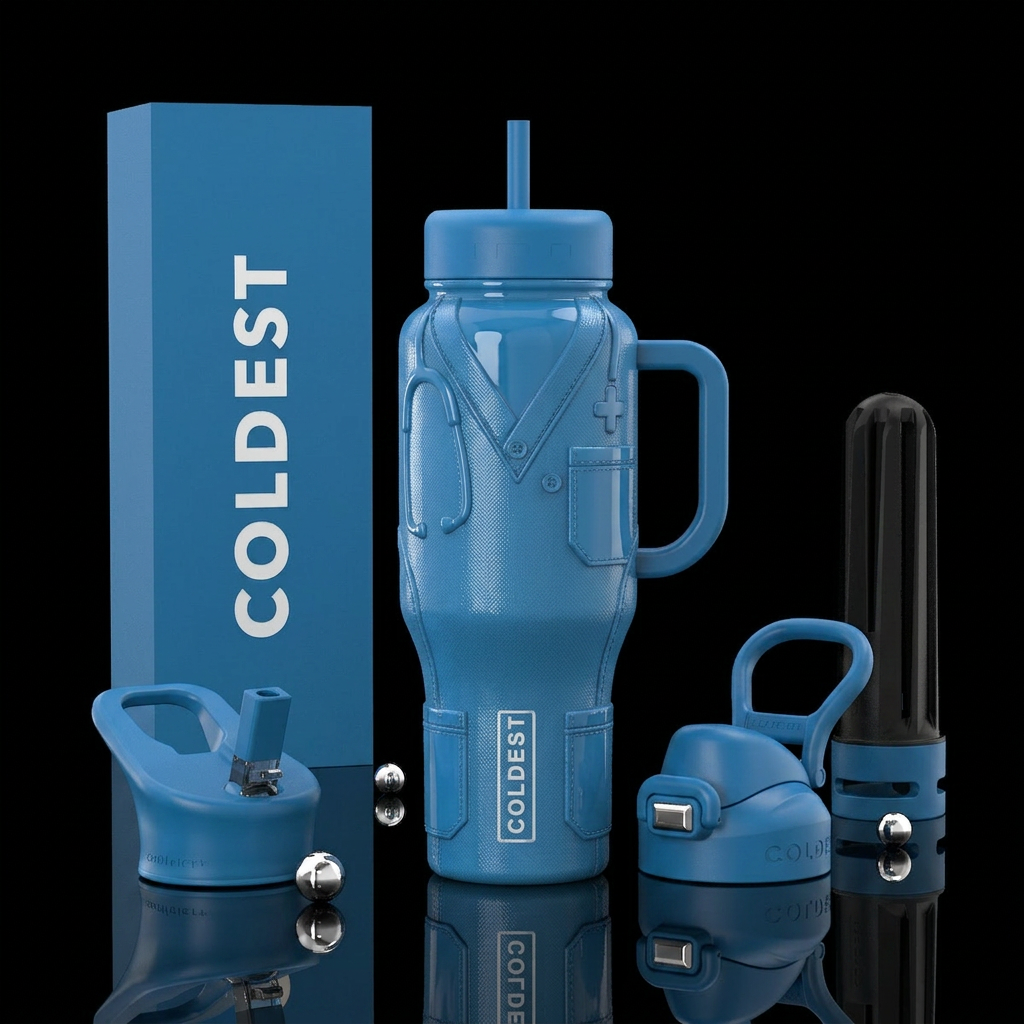The nurse jacket,glossy,trompe-l'œil water bottle design