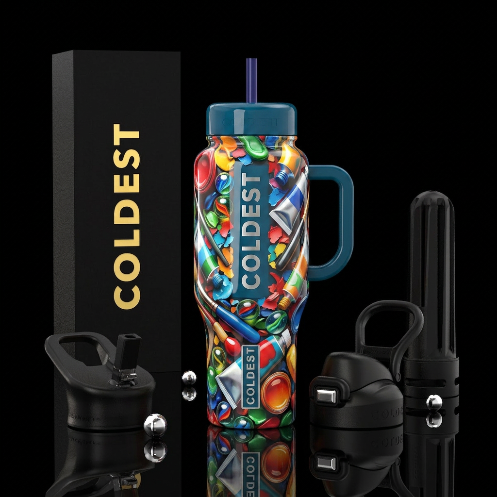 The muse,glossy,trompe-l'œil water bottle design