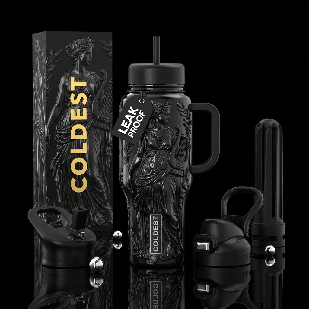 The muse,glossy,trompe-l'œil water bottle design