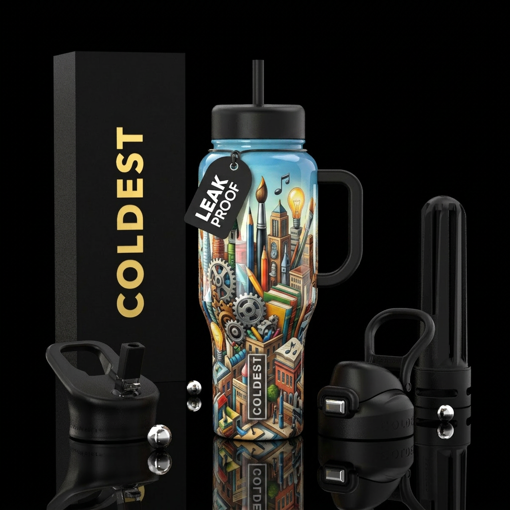Creativity, glossy, trompe-l'œil water bottle design