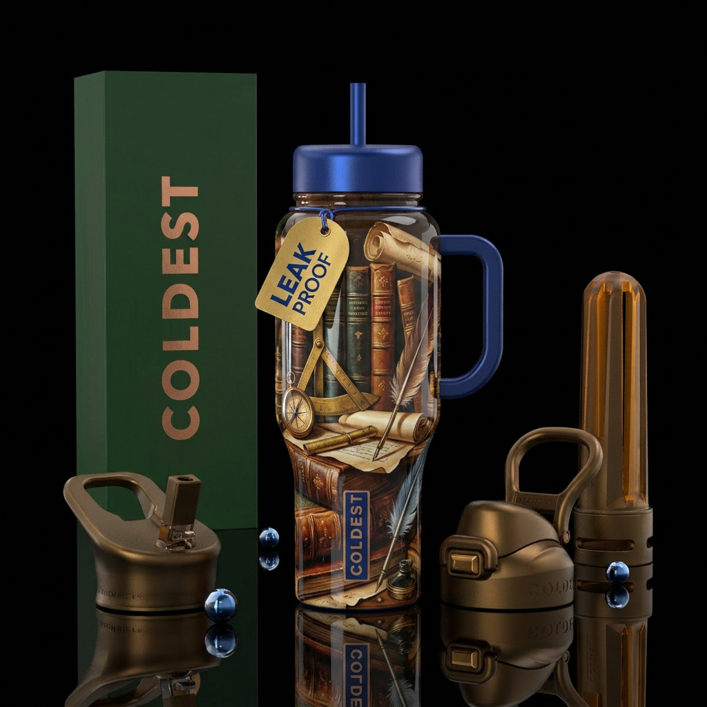 Academia, glossy, trompe-l'œil water bottle design