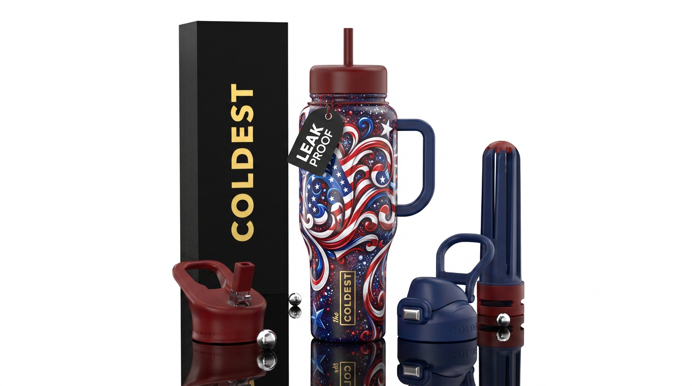 Red white and blue flag filigree, spritz,glossy, t... water bottle design