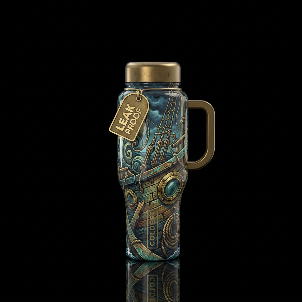 Batten down the hatches,glossy, trompe-l'œil water bottle design