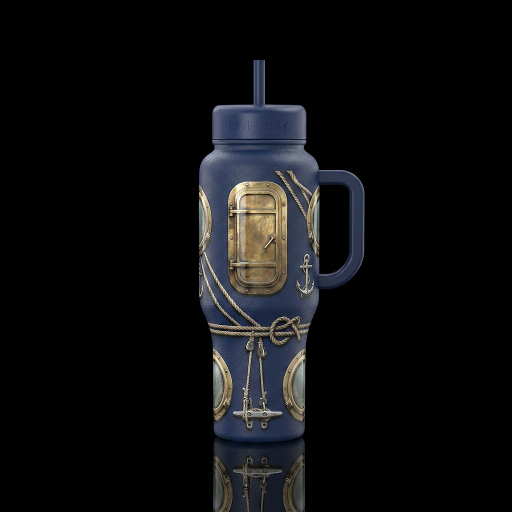 Batten down the hatches,glossy, trompe-l'œil water bottle design