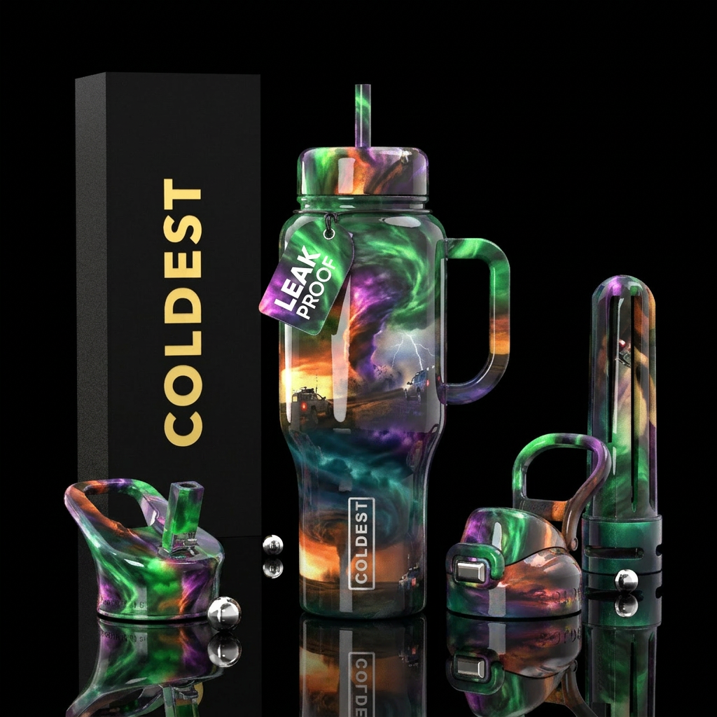 Tornado chasers,glossy, trompe-l'œil water bottle design