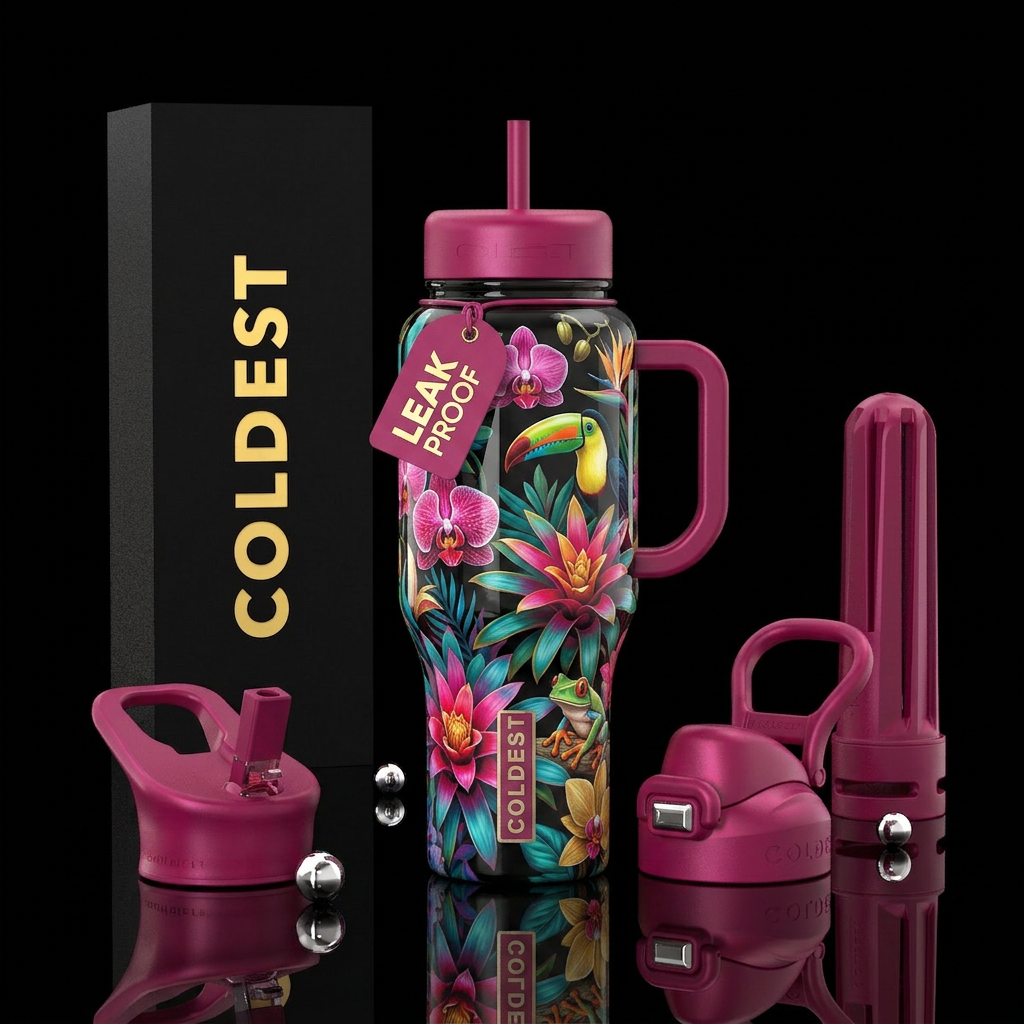 mural,glossy, trompe-l'œil water bottle design