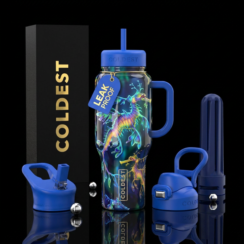 Multi Color seadragons ,glossy, trompe-l'œil ,glow... water bottle design