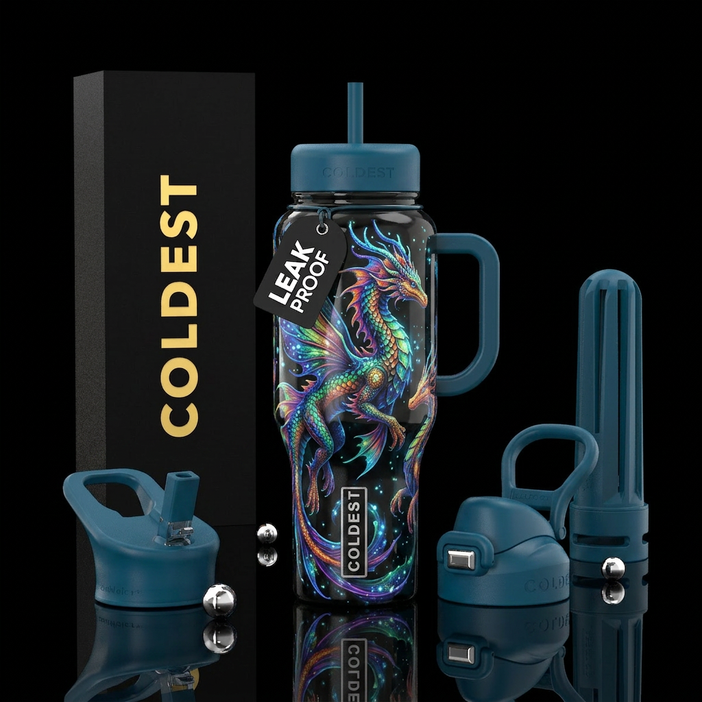 Multi Color seadragons ,glossy, trompe-l'œil ,glow... water bottle design