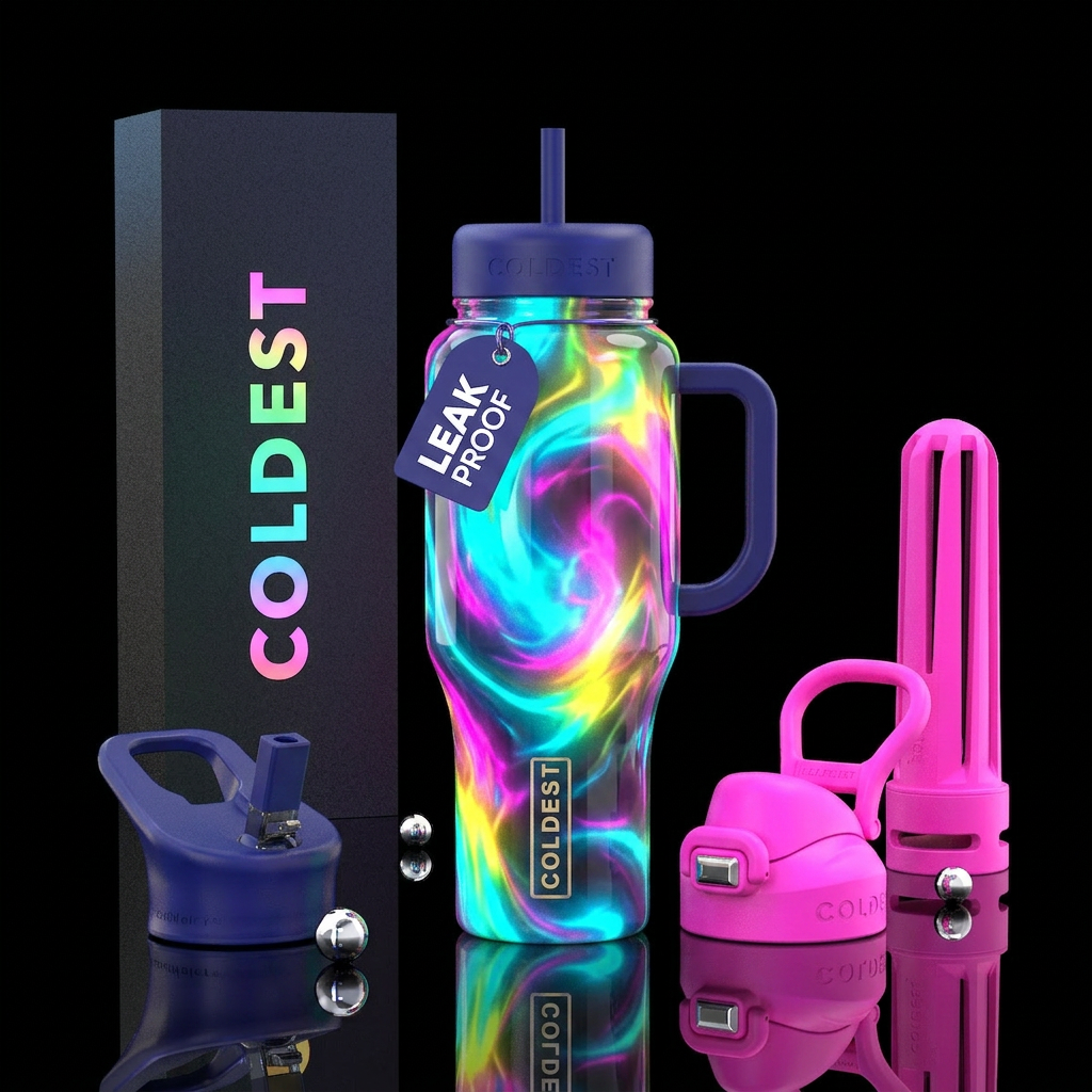 Multi Color ,glossy, trompe-l'œil ,glowie water bottle design