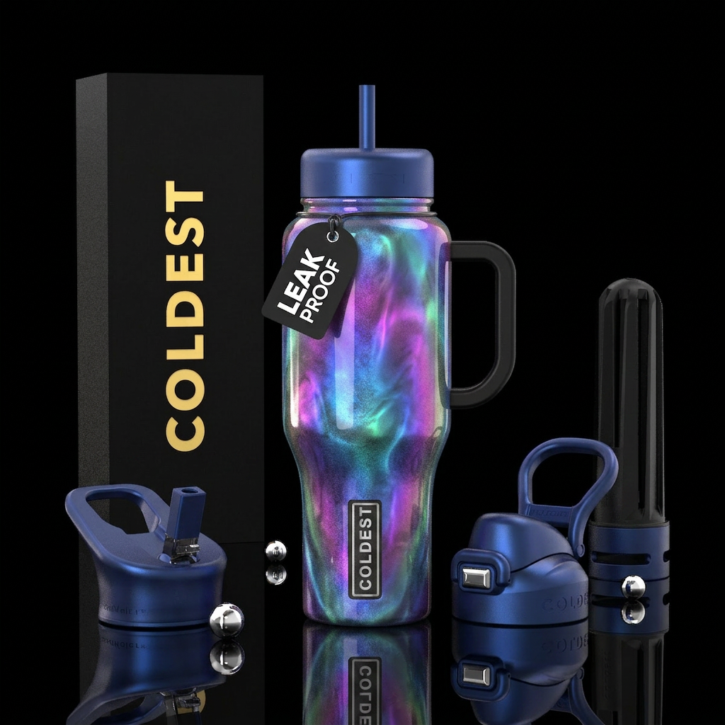 Multi Color halo ,glossy, trompe-l'œil ,glowie water bottle design