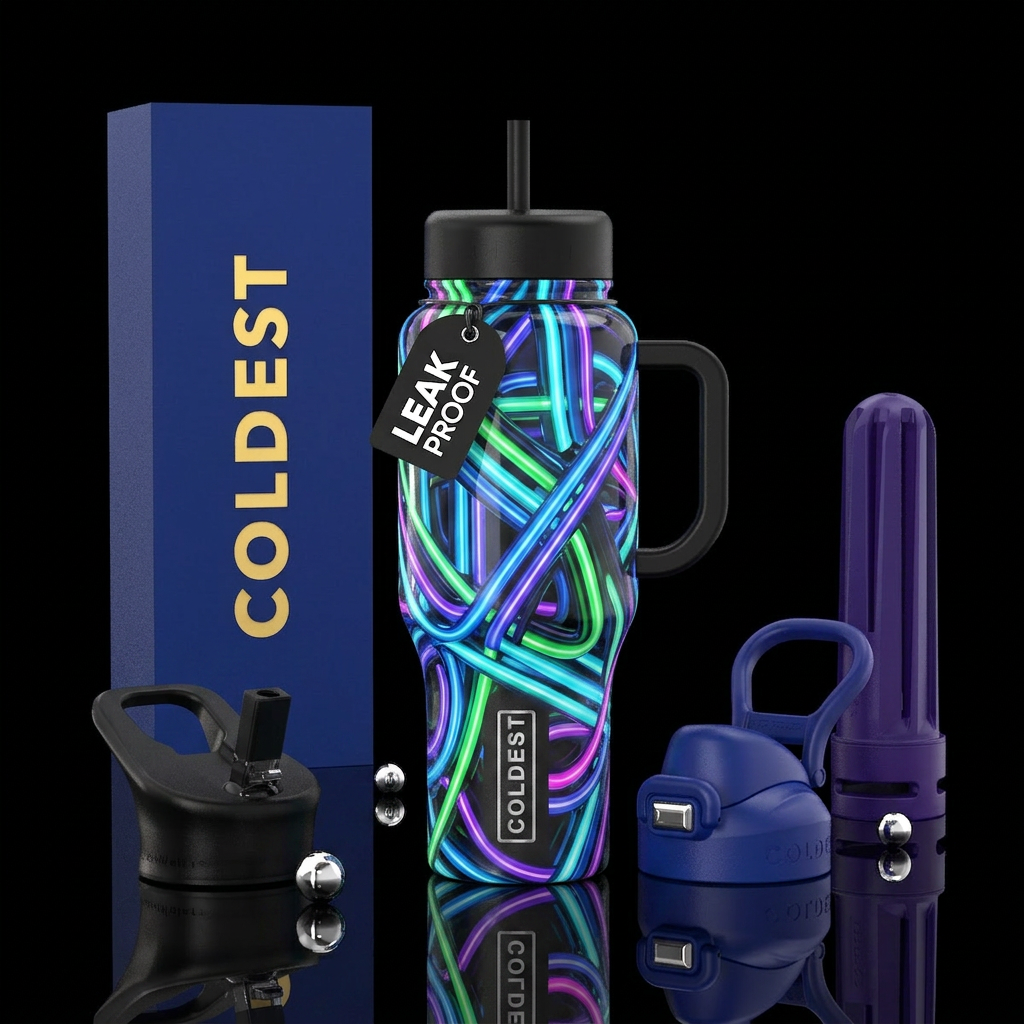 Multi Color tubes,glossy, trompe-l'œil ,glowie water bottle design