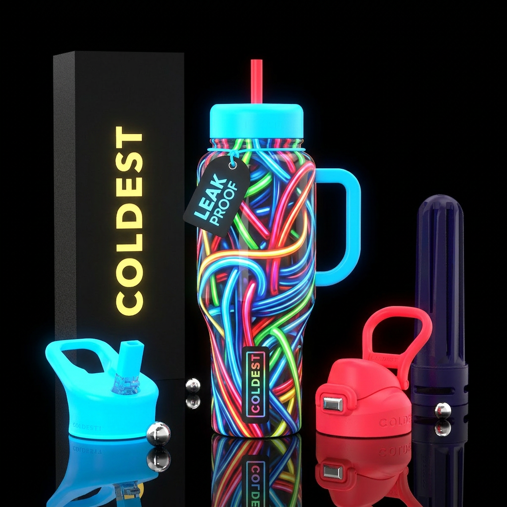 Multi Color intertubes,glossy, trompe-l'œil ,glowi... water bottle design