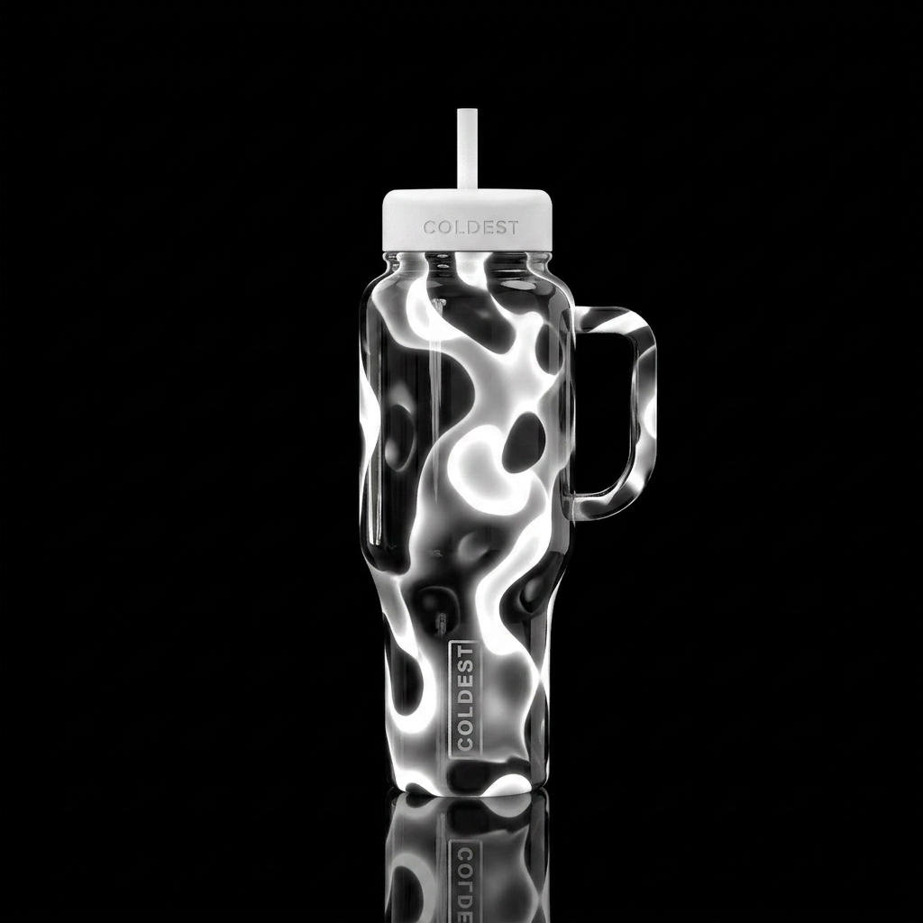 White and black lava lamp, glossy, glowie, trompe-... water bottle design