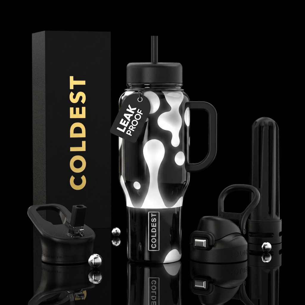White and black lava lamp, glossy, glowie, trompe-... water bottle design
