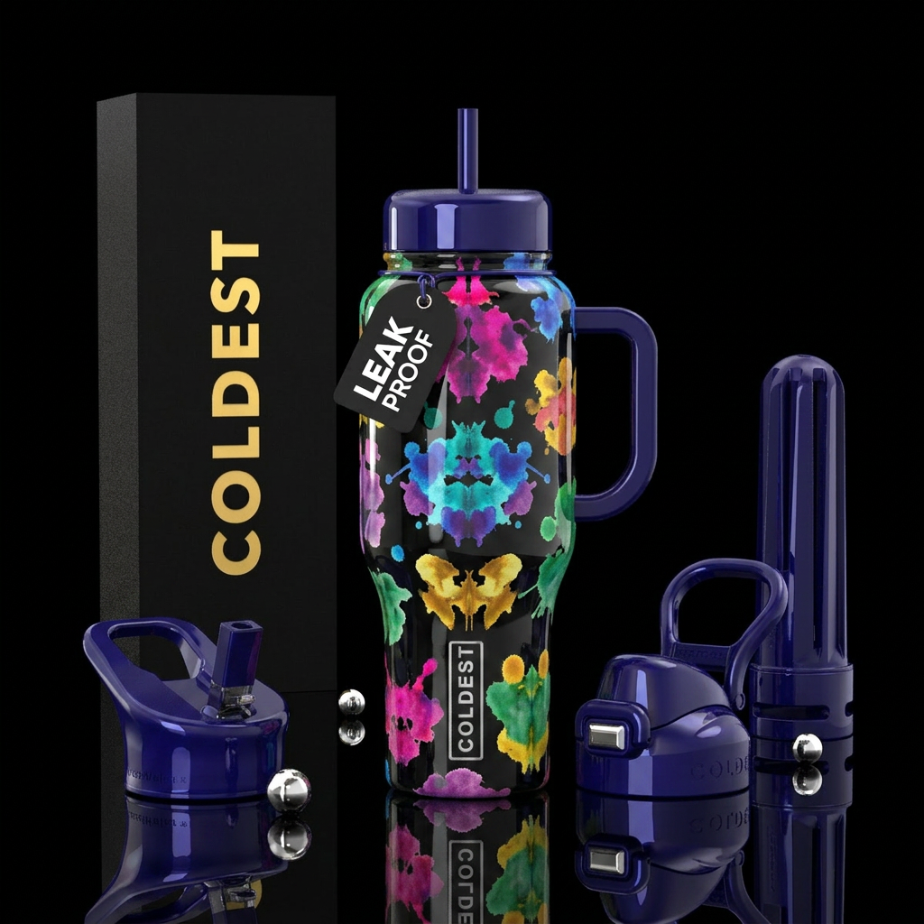 Ink blots test,glossy water bottle design