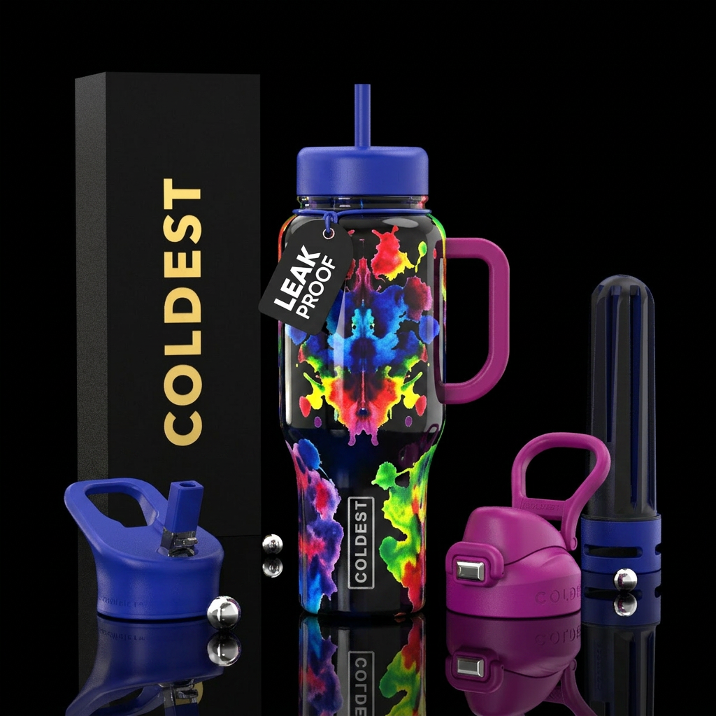 Ink blots test,glossy, trompe-l'œil water bottle design