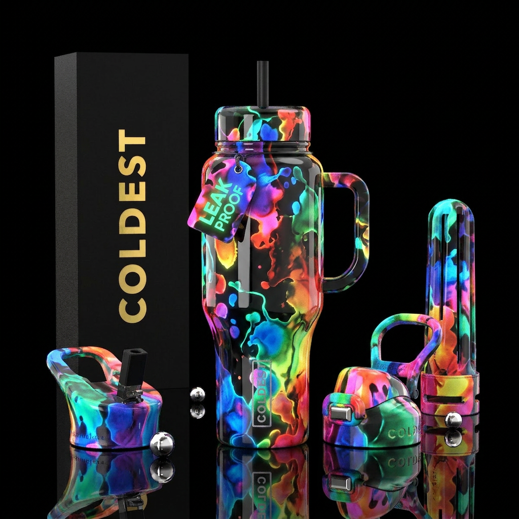 Ink blots test,glossy, trompe-l'œil, glowie water bottle design