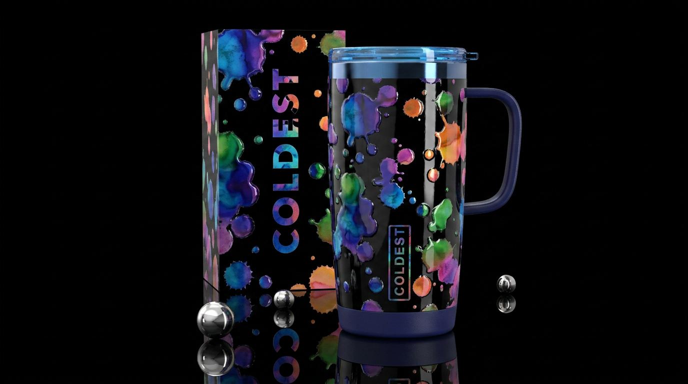 Ink blots test,glossy, trompe-l'œil, glowie water bottle design