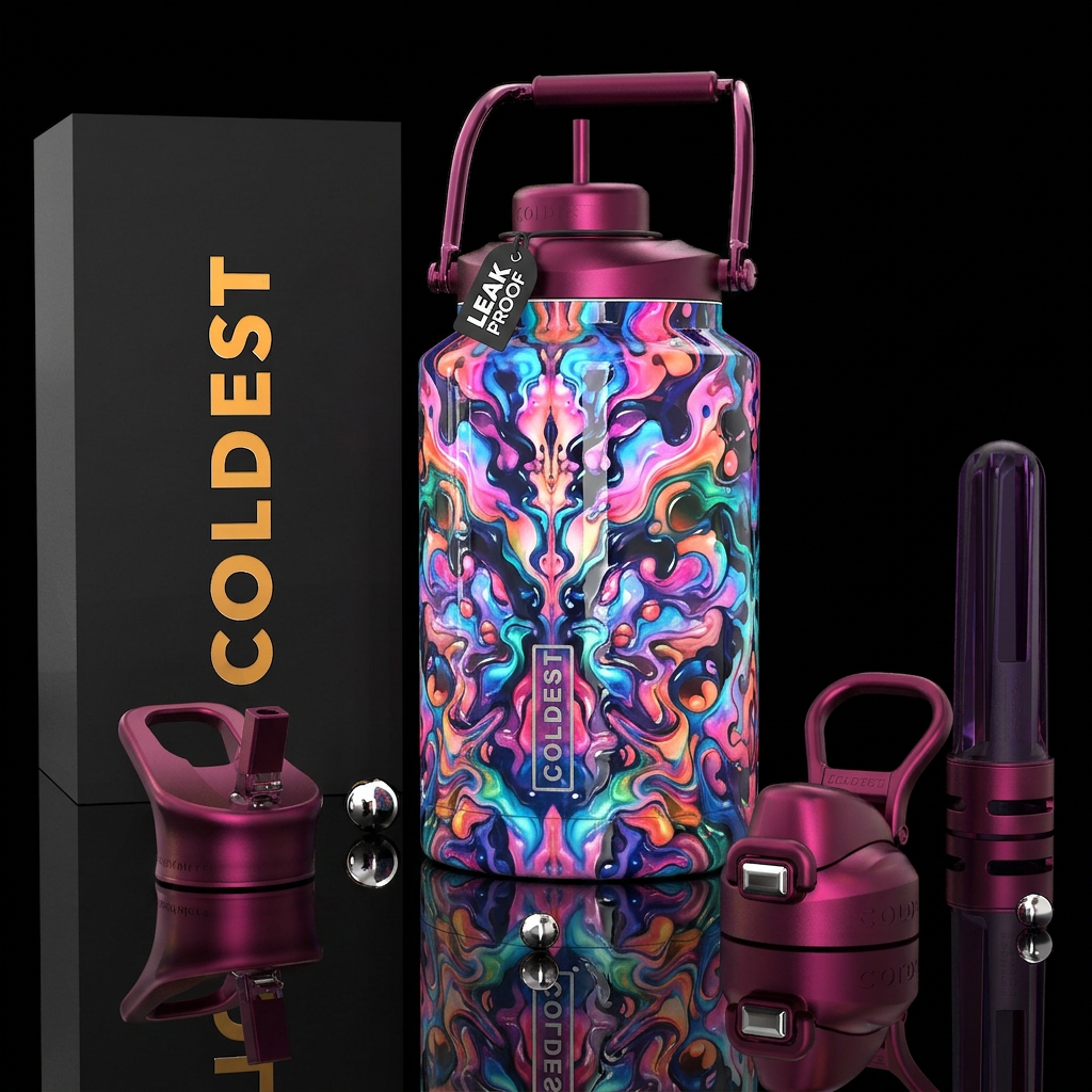 Ink blots test,glossy, trompe-l'œil, glowie water bottle design