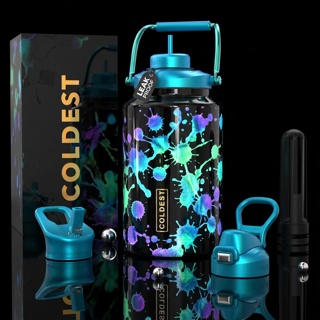 Ink blots test,glossy, trompe-l'œil, glowie water bottle design