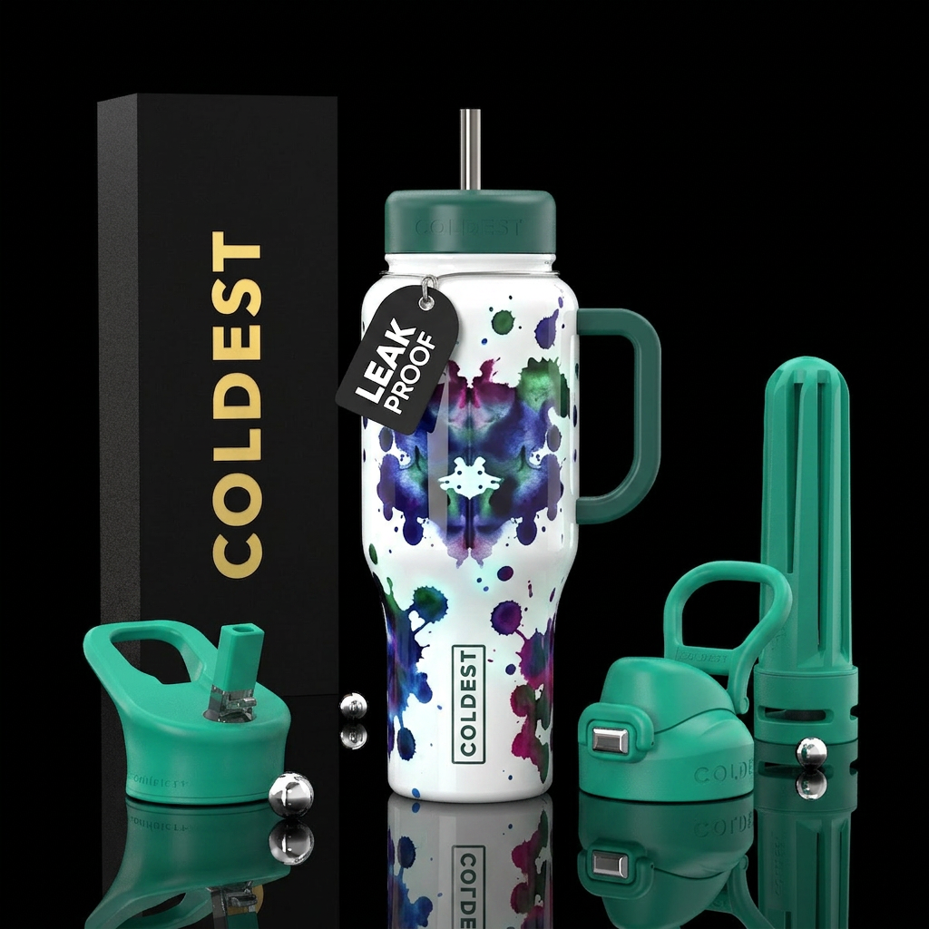 Ink blots test,glossy, trompe-l'œil, glowie water bottle design