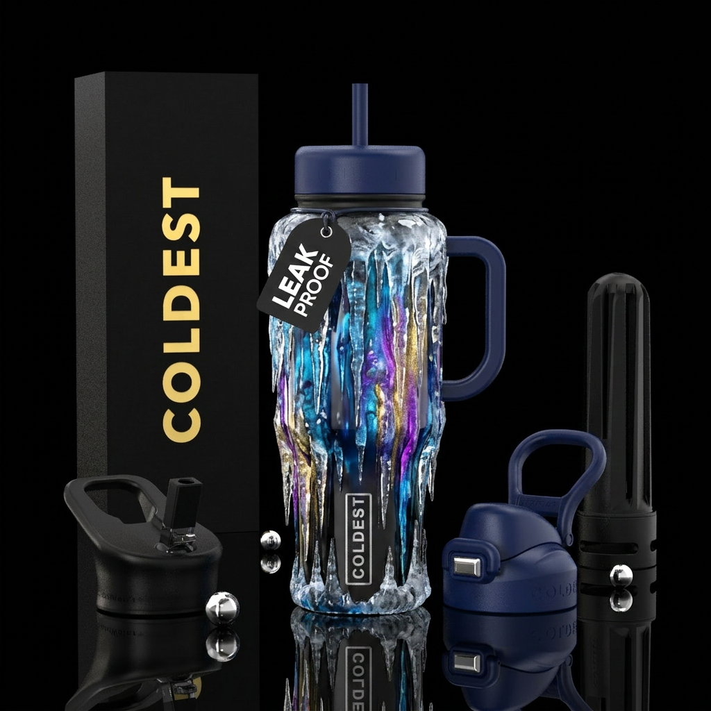 Beautiful icesickles, glossy, trompe-l'œil water bottle design
