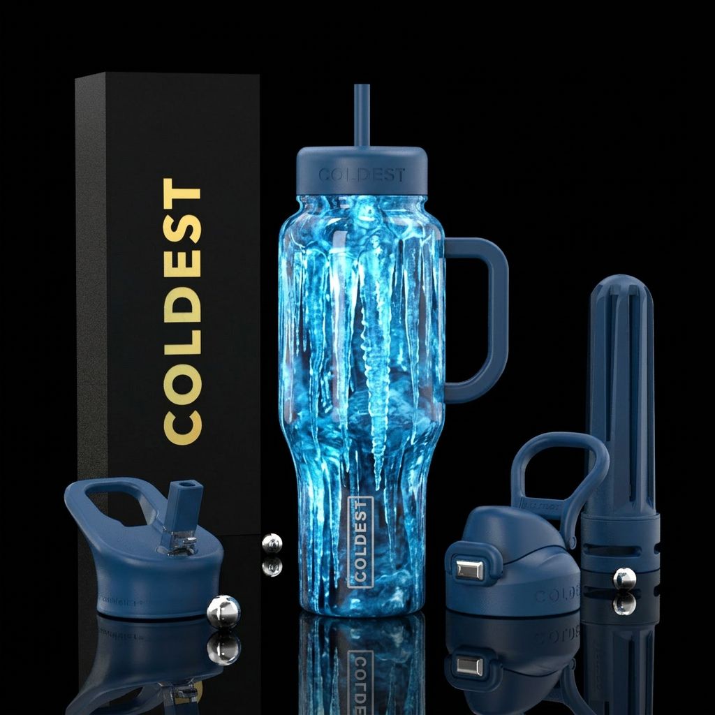 Beautiful ice sickles, glossy, trompe-l'œil,glowie water bottle design