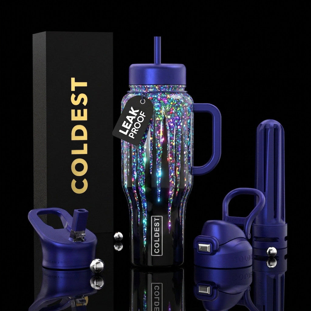 Beautiful glitter ice sickles, glossy, trompe-l'œi... water bottle design